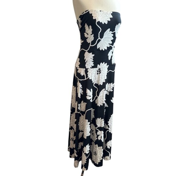 Ariella Black Cream Flower Strapless Dress - Picture 2 of 7